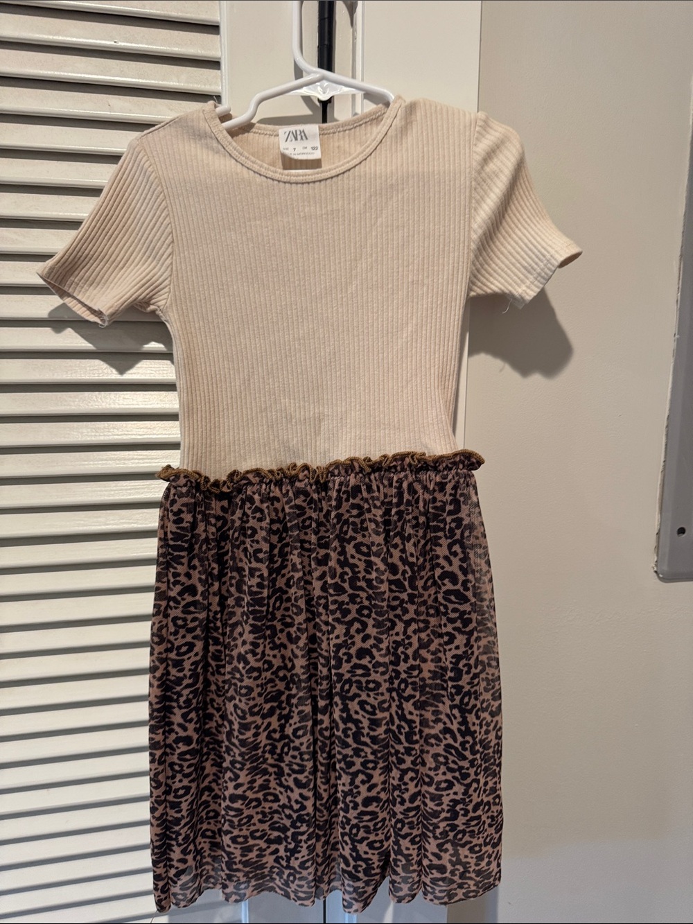 Zara Cream Ribbed Top with Brown Leopard Skirt Kids Dress